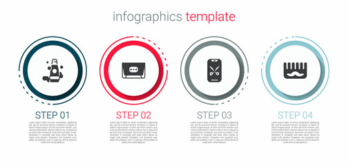 Canvas Print - Set Bottle of shampoo, Blade razor, Barber online service platform and Hairbrush. Business infographic template. Vector