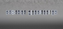 Adverse Possession Word Or Concept Represented By Black And White Letter Cubes On A Grey Horizon Background Stretching To Infinity