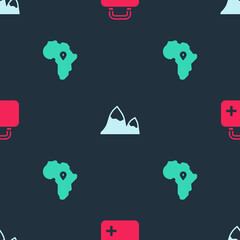 Canvas Print - Set First aid kit, Mountains and Map of Africa on seamless pattern. Vector