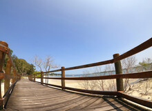Pirates Park Boardwalk On A Sunny Day, Bribie Island, Queensland, Australia
