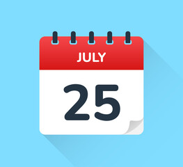 Poster - July 25 - Calendar Icon - Calendar design template vector.
