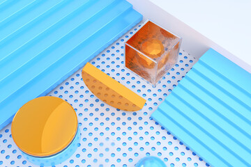 Poster - abstract geometric Background with blurred glass object - 3d rendering