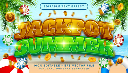 Poster - jackpot summer 3d editable text effect with chip illustration and sea landscape background