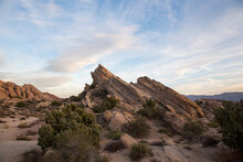 Beautiful Shot Of A Rocky Landscape On A Cloudy Sky Background In Vasquez Rocks, California