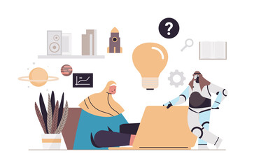 Poster - businesswoman working on laptop with light bulb creative idea brainstorming startup business solutio