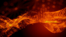 Data Transfer Concept. Orange, Futuristic Digital Style. 3D Render.