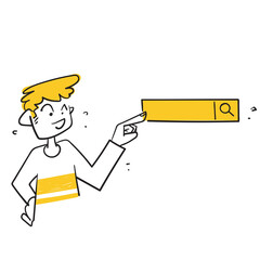 Wall Mural - hand drawn doodle man showing search bar website illustration vector