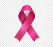 Breast cancer awareness symbol. Pink ribbon isolated on transparent  background