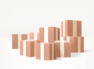 Poster - Postage cardboard boxes on white background. 3d vector illustration