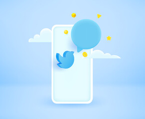 Aufkleber - Modern smartphone with message application icon with speech cloud. 3d vector illustration