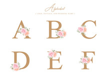 Minimalist Alphabet Decoration With Watercolor Floral For Logo, Initial, Wedding Name