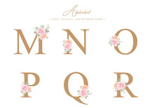 Minimalist Alphabet Decoration M N O P Q R With Watercolor Floral For Logo, Initial, Wedding Name