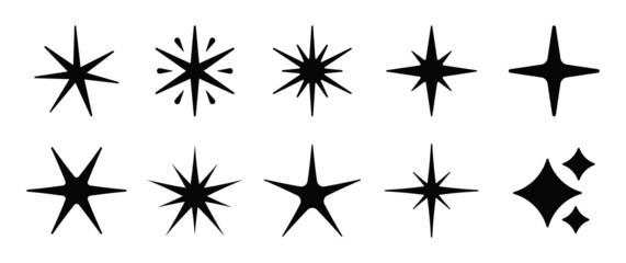 Sparkle star icon collection. Twinkling stars symbol in black design. Vector illustration.