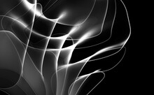 3d Render Of Monochrome Black And White Abstract Art 3d Background With Surreal Art Piece Sculpture In Cubical Shape In Curve Wavy Elegance Lines Forms In Glow Multilayer Transparent Plastic Material 