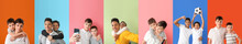 Set Of Adorable Brothers On Colorful Background