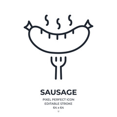 Wall Mural - sausage editable stroke outline icon isolated on white background flat vector illustration. pixel pe