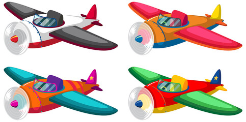 Sticker - Set of colourful airplane on white background