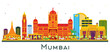 Mumbai India City Skyline with Color Buildings Isolated on White.