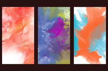 Modern colorful flow backgrounds set. Abstract color banners collection.