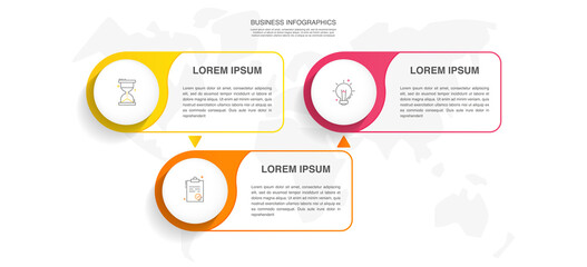 Line vector infographics with three circles. Modern concept 3 icons with labels step by step for the app, business, website, interface, chart, levels, web, diagram, banner, presentations
