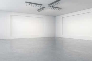 Aufkleber - Empty concrete gallery interior with mock up place on walls and daylight. Museum concept. 3D Rendering.