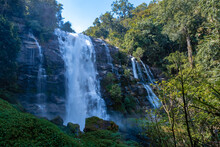 Wachirathan Waterfall Doi Inthanon National Park Thailand Chiang Mai, Beautiful Waterfall In Doi Inthanon National Park In Thailand.