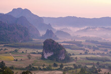 Sunrise At Phu Langka In Northern Thailand, Phu Langka National Park Covers The Area Of Approximately 31,250 Rai In Pai Loam Sub-district, Ban Phaeng District Of Nakhon Phanom Province Thailand