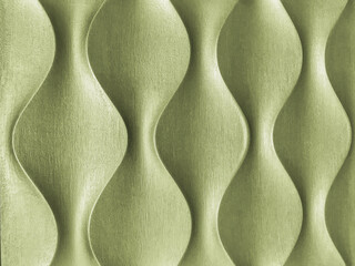 Wall Mural - light green 3d interior decorative wall panel with wavy geometric shape. wooden olive background wit