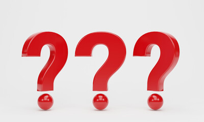 Fototapete - 3D Rendering, 3d illustration. Red question marks icon isolated on white pastel background. FAQ and QA concept.