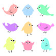Bird set icon. Cute kawaii cartoon funny baby character. Birds collection. Decoration element. Pastel color sticker. Flat design. Isolated. White background.