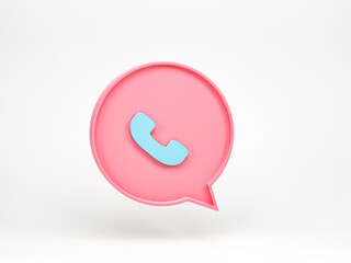 Poster - 3D rendering, 3D illustration. Phone call icon in speech bubble isolated on white background. Telephone receiver simple minimal style.