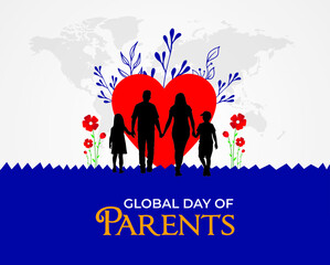 Global Day of Parents. Daddy with mum and kids. Template for background, banner, card, poster. vector illustration.