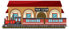 Train Station Scene With Steam Locomotive