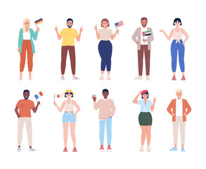 Poster - Multicultural society semi flat color vector character set. Standing figures. Full body people on white. Community members simple cartoon style illustration pack for web graphic design and animation