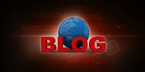 Poster - 3d illustration blog with  globe