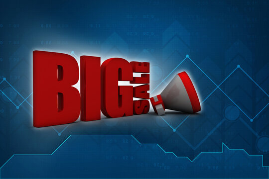 3d illustration megaphone with big sale