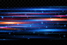 Motion Light Effect For Banners. Blue Lines. The Effect Of Speed On A Blue Background. Red Lines Of Light, Speed And Movement. Vector Lens Flare.