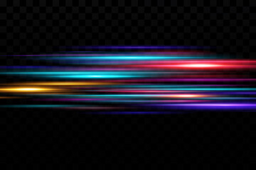 Motion light effect for banners. Blue lines. The effect of speed on a blue background. Red lines of light, speed and movement. Vector lens flare.