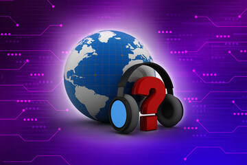 Poster - 3d rendering question mark connected headphone