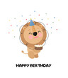 Cute Lion with Cake. Cartoon style. Vector illustration. For card, posters, banners, children books, printing on the pack, printing on clothes, fabric, wallpaper, textile or dishes.