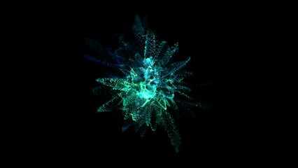 Poster - Particles splashes. Abstract backround. Glowing neon particle explosion. 4k 60 fps Footage. Blue and Green. Collection: 7 of 10