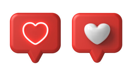 Poster - 3d love like heart icon social media notification pin isolated over white background minimal conceptual 3D rendering