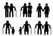 Family icons set adult and children stick figure symbols. Traditional family. Single parents with children signs vector.