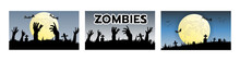 Zombies Emerging Set In Halloween Day , Illustration Vector EPS 10