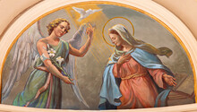 BARI, ITALY - MARCH 3, 2022: The Fresco Of Annunciation In The Temple In The Church Chiesa San Ferdinando By Nicola Colonna (1862 -1948).
