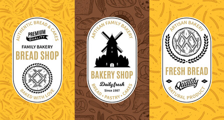 Wall Mural - Bread labels, logo and packaging design templates for baked goods, bakery branding and identity. Vector bakery illustrations and patterns