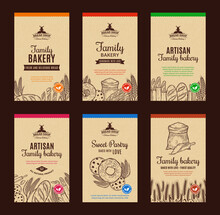 Bakery Label Templates, Bakery Backgrounds With Baked Goods, Hand-drawn Food Illustrations, And Icons