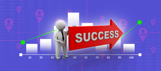 Poster - Rising arrow with business man . 3D illustration

