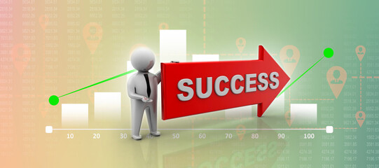 Poster - Rising arrow with business man . 3D illustration

