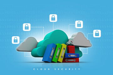 Poster - 3d rendering office document Binder in cloud
